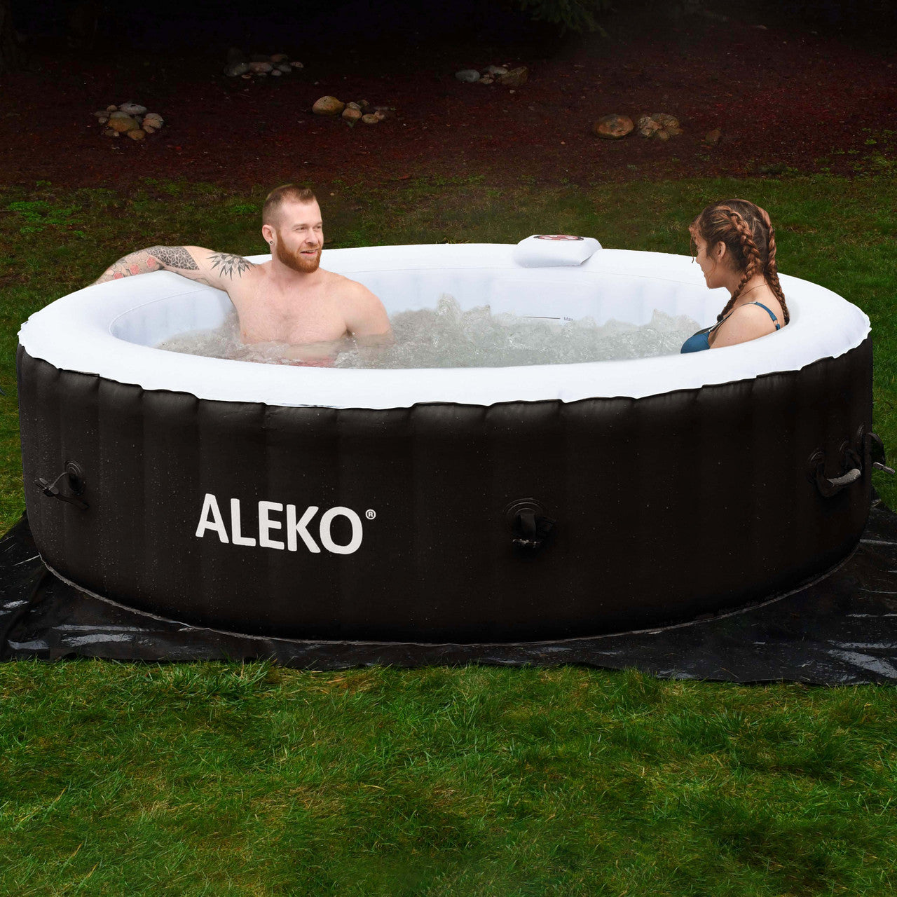 Aleko Round Inflatable Jetted Hot Tub with Cover - 6 Person - 265 Gallon - Black and White  HTIR6BKW-AP - Serenity Provision