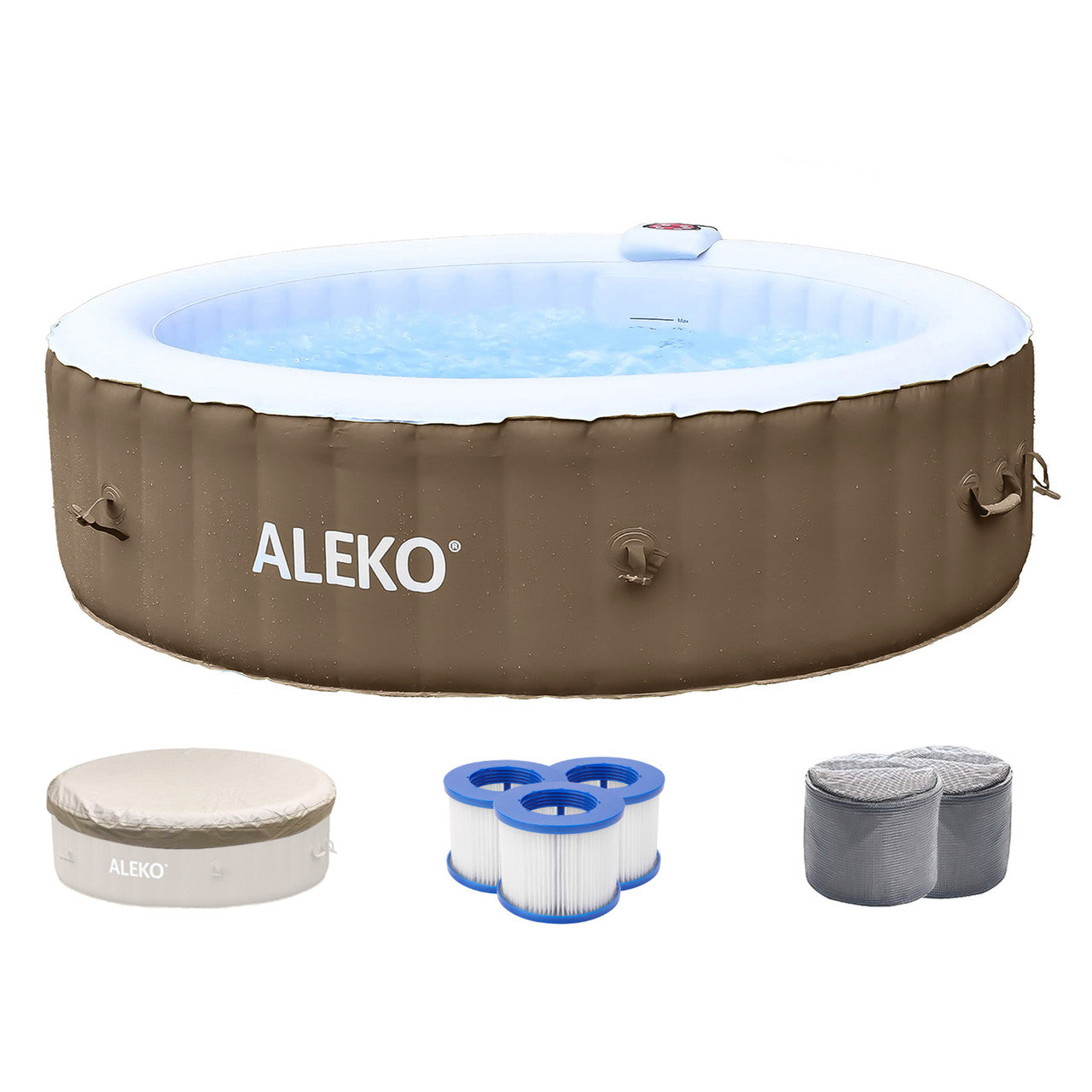 Aleko Round Inflatable Jetted Hot Tub with Cover - 6 Person - 265 Gallon - Brown HTIR6GYBR-AP - Serenity Provision