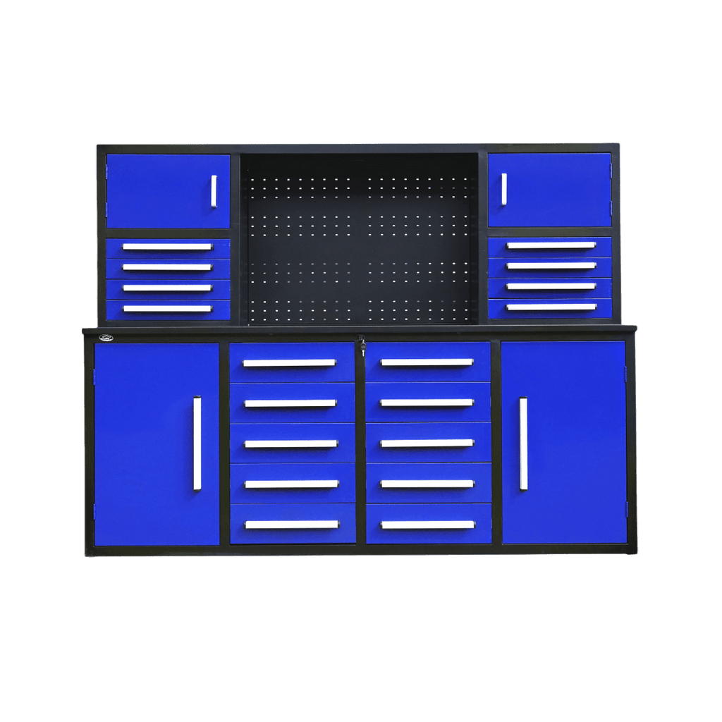 7' Garage Storage Cabinet with Workbench (18 Drawers & 4 Cabinets & Pegboard)