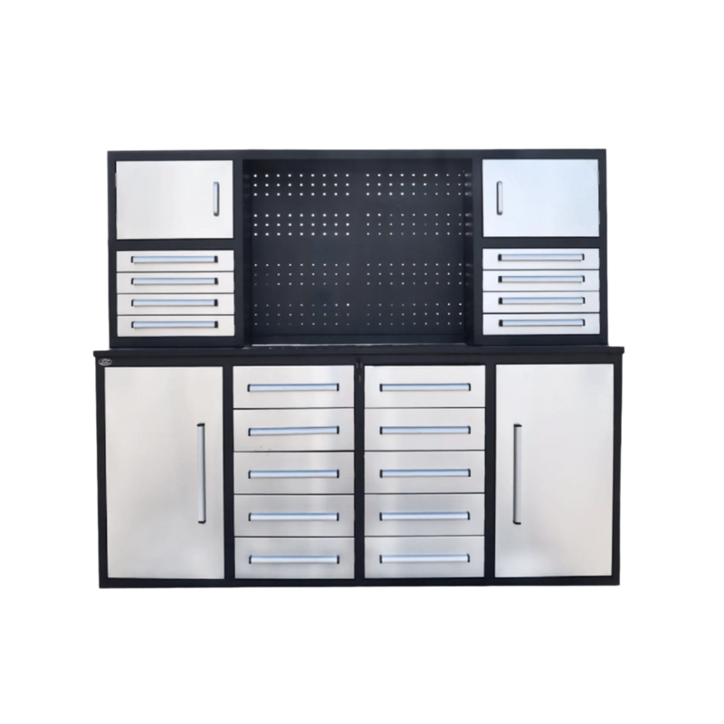 7' Garage Storage Cabinet with Workbench (18 Drawers & 4 Cabinets & Pegboard)