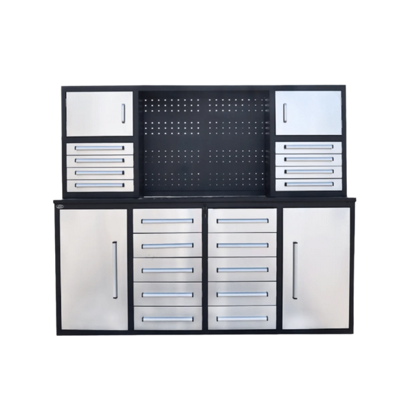 7' Garage Storage Cabinet with Workbench (18 Drawers & 4 Cabinets & Pegboard)