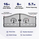 16x8 ft Steel Dual Swing Driveway Gate with Tree Pattern