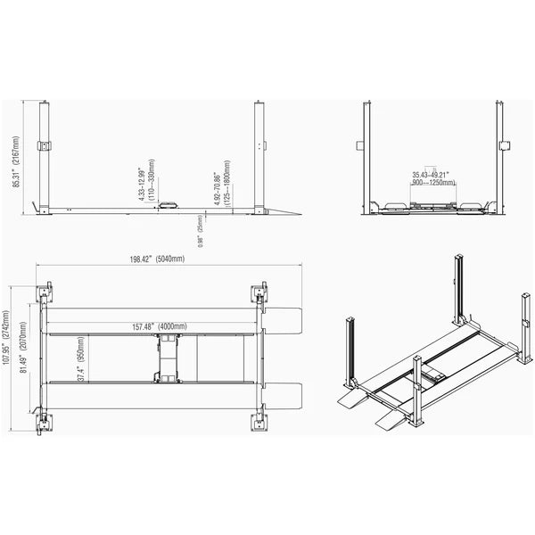 Katool T-4H850 8,500 Lbs Heavy Duty 4-Post Car lift - 4H850