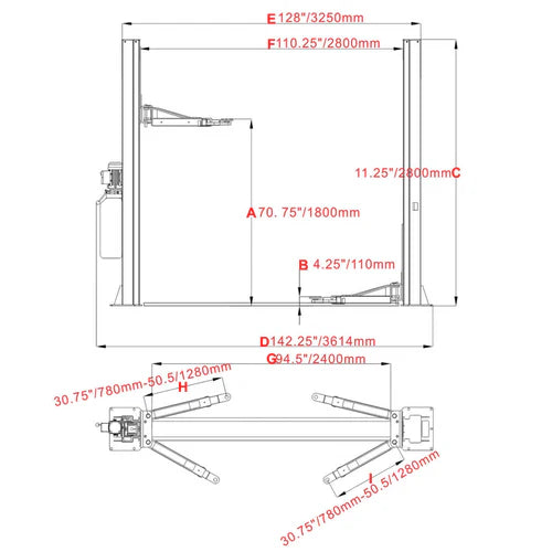 Katool KT-H100 Two Post Vehicle Lift 10,000lbs - KT-H100