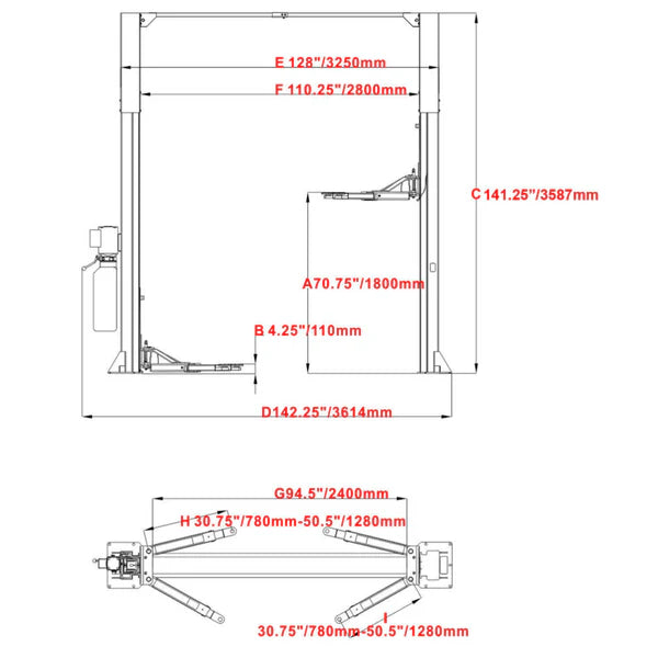 Katool KT-M110 Two Post Clear-floor Vehicle Lift 11,000lbs - M110