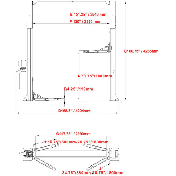 Katool KT-M120 Two Post Clear-floor Vehicle Lift 12,000lbs - M120