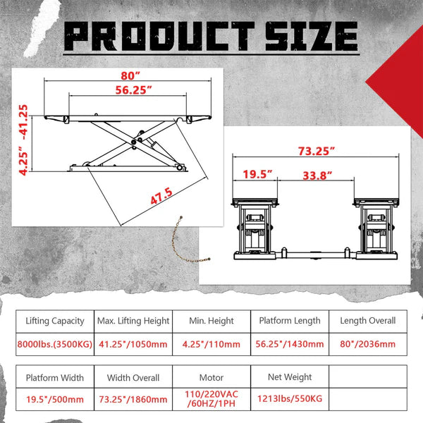 Katool KT-X80 Mid-rise Scissor Lift, Electric Release (Two variations for voltage, 110v and 220v) - KT-X80-110 electric