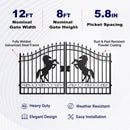 12x8 ft Dual Swing Driveway Steel Gate
