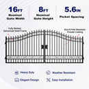 16x8 ft Steel Dual Swing Driveway Gate