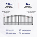 18x6 ft Steel Dual Swing Driveway Gate - PARIS Style
