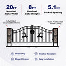 20x8 ft Dual Swing Driveway Gate with Ornamental Posts