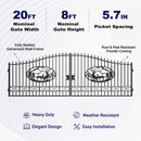 20x8 ft Steel Dual Swing Driveway Gate