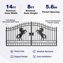 14x8 ft Steel Dual Swing Driveway Gate with Horse Pattern