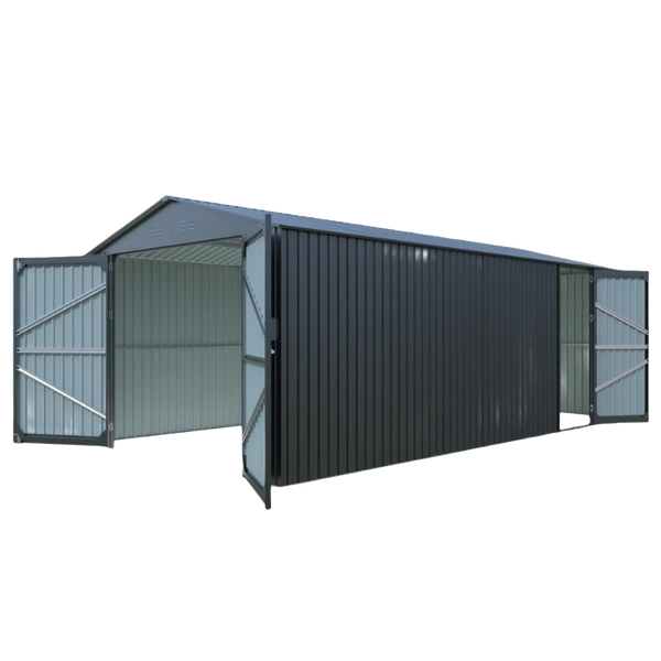 Chery Industrial 10 x 20 ft Plus Upgraded Metal Garage Shed with Double Front Doors, Side Entry Door
