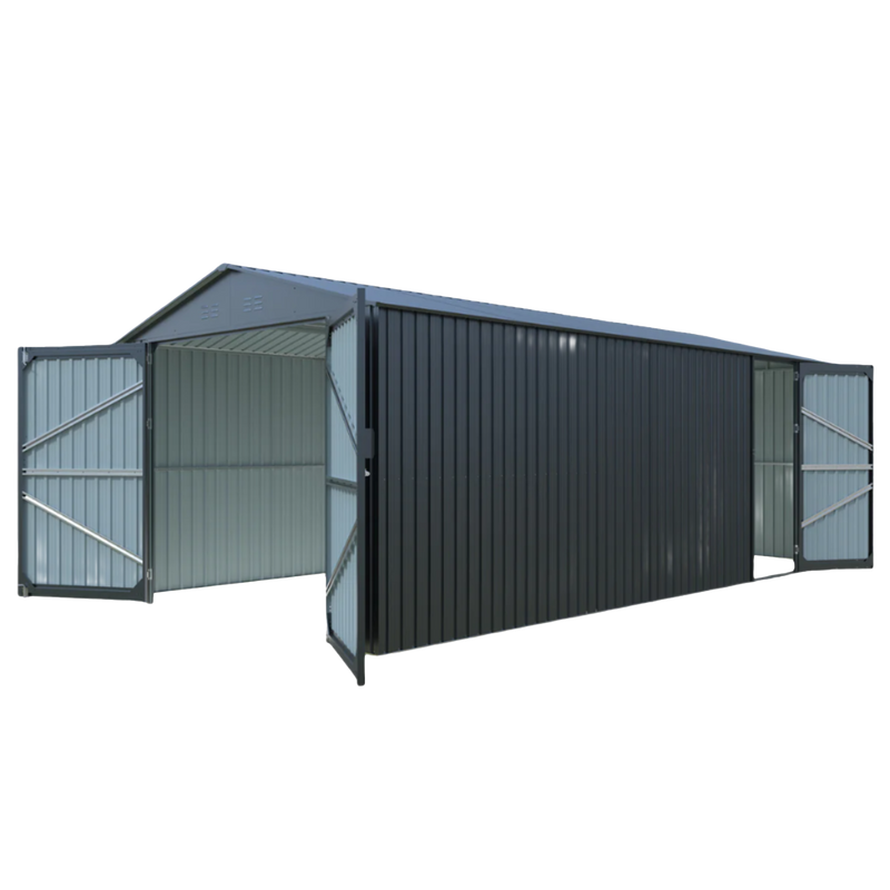 Chery Industrial 10 x 20 ft Plus Upgraded Metal Garage Shed with Double Front Doors, Side Entry Door