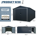 Chery Industrial 10 x 20 ft Plus Upgraded Metal Garage Shed with Double Front Doors, Side Entry Door