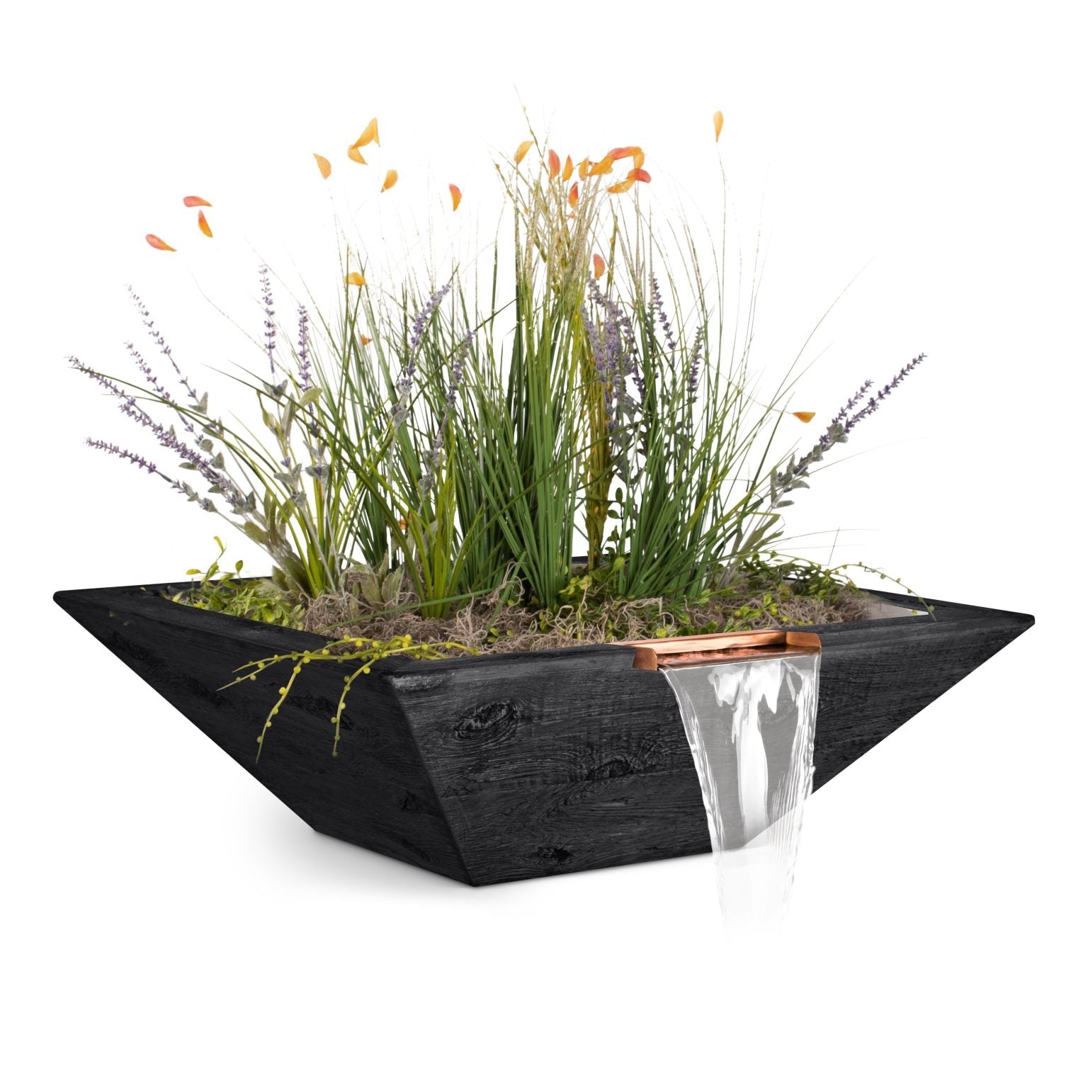 The Outdoor Plus Maya Planter & Water Bowl Wood Grain GFRC OPT-XXSWGPW - Serenity Provision