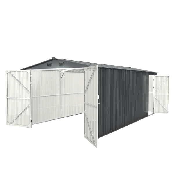 Chery Industrial 10 x 20 ft Metal Garage Shed with Double Front Doors, Side Entry Door