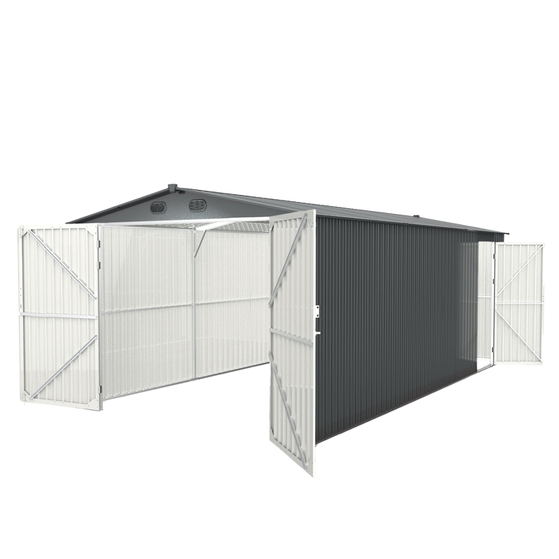 Chery Industrial 10 x 20 ft Metal Garage Shed with Double Front Doors, Side Entry Door