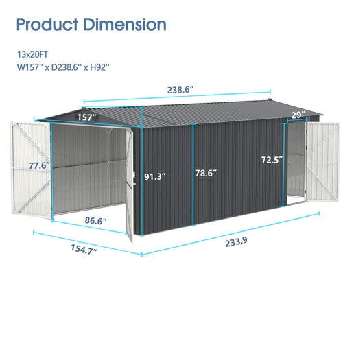Chery Industrial Metal Storage Shed 13'x20' - DOUMS1320DG01