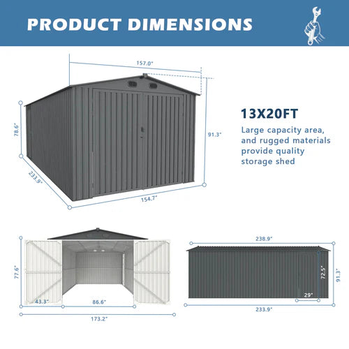 Chery Industrial Metal Storage Shed 13'x20' - DOUMS1320DG01