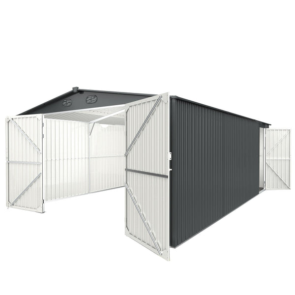 Chery Industrial 13 x 20 ft Metal Garage Shed with Double Front Doors, Side Entry Door