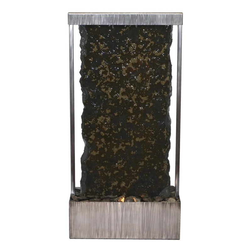 Aura Waterfalls Tabletop Fountain | Mossy Green Slate with Sanded Stainless | 14″