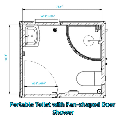 Bastone Portable Toilet with Fan-shaped Door Shower - PM000127 - Serenity Provision