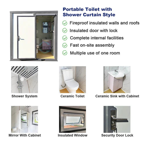 Bastone Portable Toilet with Shower Curtain Style - PM000126 - Serenity Provision