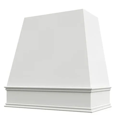 Primed Wood Range Hood With Tapered Front and Decorative Trim - 30", 36", 42", 48", 54" and 60" Widths Available