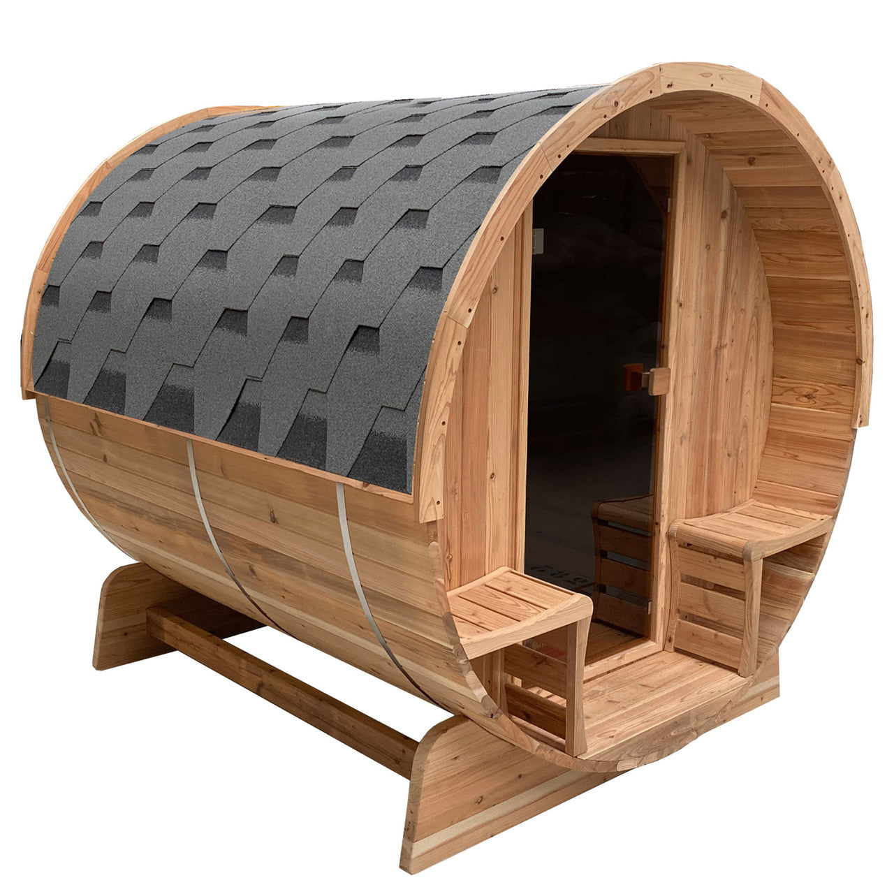 Aleko Outdoor Rustic Cedar Barrel Steam Sauna - Front Porch Canopy - UL Certified - 3-4 Person SB4CED-AP - Serenity Provision