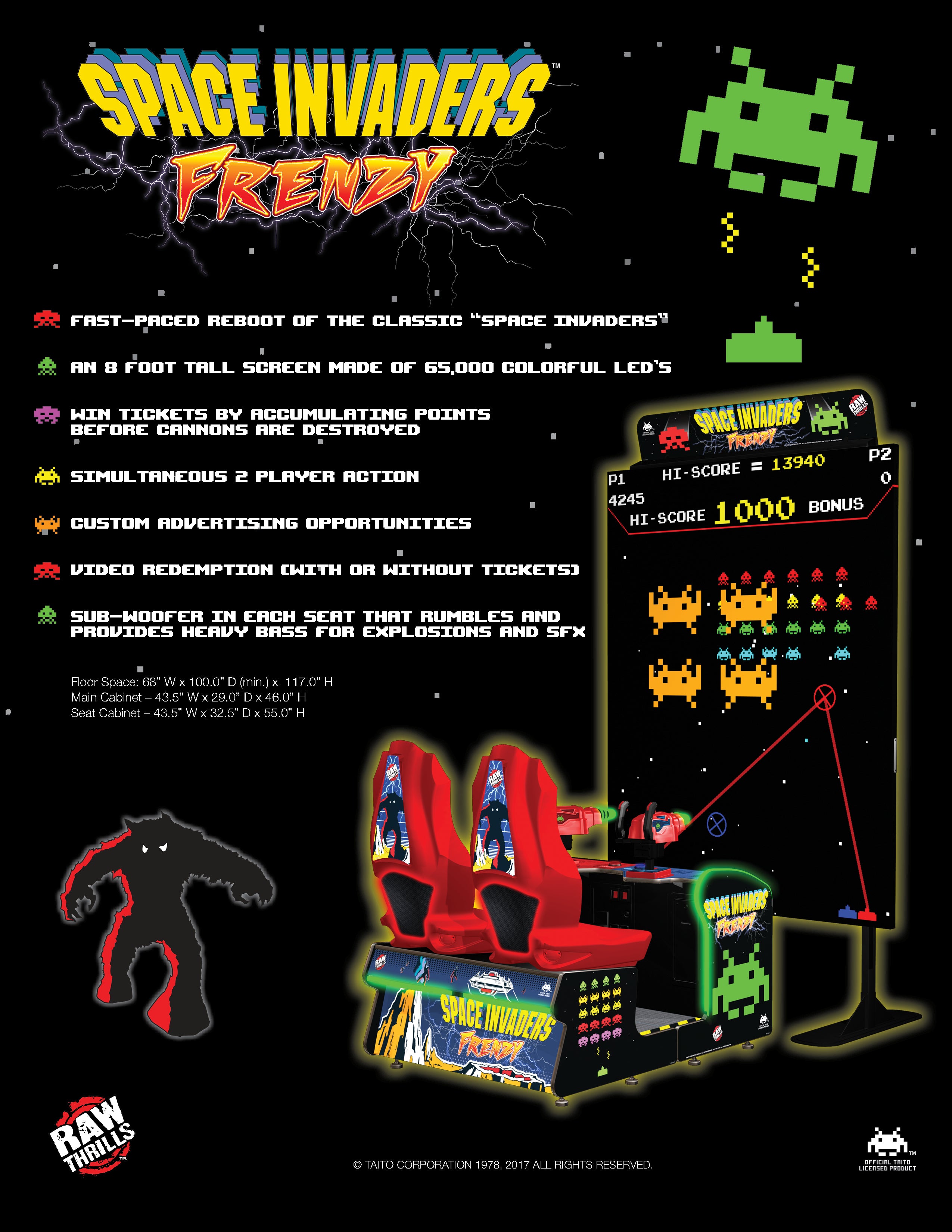 Raw Thrills Space Invaders Frenzy Arcade Game