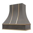 Stained Gray Range Hood With Curved Front and Brass Strapping - 30", 36", 42", 48", 54" and 60" Widths Available