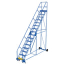 Vestil Steel Rolling Warehouse Ladder 50 Degree 16 Grip Strut 23-9/16 In. Step Width 350 Lb. Capacity Blue - LAD-16-14-G-EZ