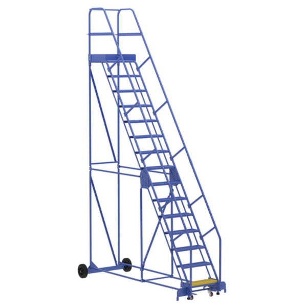 Vestil Steel Rolling Warehouse Ladder 58 Degree 15 Grip Strut 23-9/16 In. Step Width 350 Lb. Capacity Blue - LAD-15-14-G