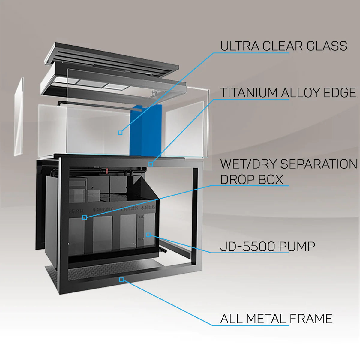 Aqua Dream 230 Gallon Tempered Glass Aquarium White and Silver AD-1760-WS - Serenity Provision