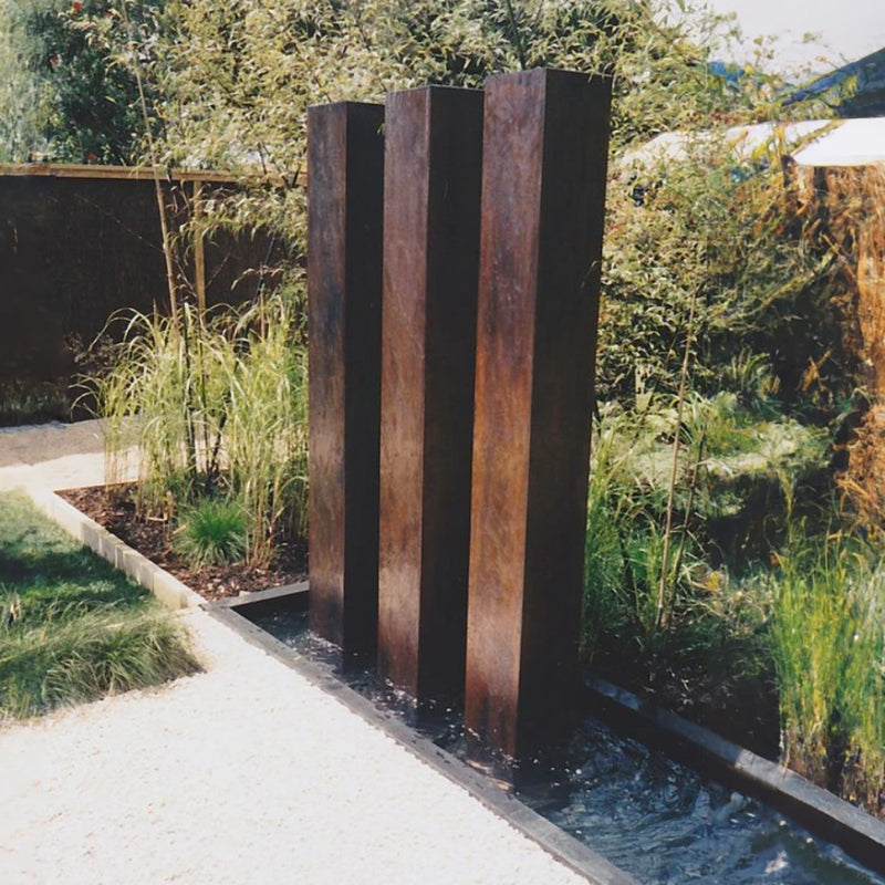 Aura Metal Garden Fountain | Triple Column Bubbler Outdoor Waterfall