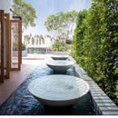 Aura Triple Bowl Fountain | Metal Outdoor Water Feature | White Resin Or Copper Bowls