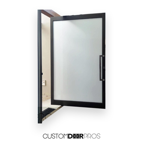 Custom Iron Door Pros Minimalist Frosted Glass Pivot Door