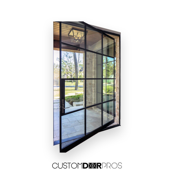 Custom Iron Door Pros Modern Multi-Pane Pivot Door