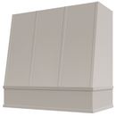 Light Grey Wood Range Hood With Angled Strapped Front and Block Trim - 30", 36", 42", 48", 54" and 60" Widths Available