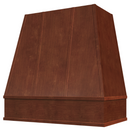 Chocolate Wood Range Hood With Tapered Strapped Front and Block Trim - 30", 36", 42", 48", 54" and 60" Widths Available