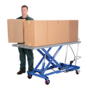 Vestil Carbon Steel Air/Hydraulic Light Duty Scissor Lift Cart 63 In. x 31-1/2 In. Platform With Poly-On-Poly Casters 1,000 Lb. Capacity Blue/Silver - AIR-1000-LD