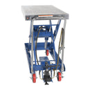 Vestil Carbon Steel Air/Hydraulic Scissor Lift Cart 47-1/4 In. x 24 In. Platform With Poly-On-Poly Casters 2,000 Lb. Capacity Blue/Silver - AIR-2000