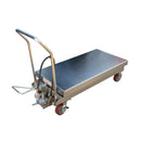 Vestil Partially Stainless Steel Air/Hydraulic Scissor Lift Cart 39-1/2 In. x 20 In. Platform With Poly-On-Poly Casters 1,750 Lb. Capacity Silver - AIR-1750-PSS