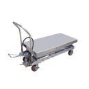 Vestil Partially Stainless Steel Air/Hydraulic Scissor Lift Cart 47-1/2 In. x 24 In. Platform With Poly-On-Poly Casters 1,500 Lb. Capacity Silver - AIR-1500-D-PSS