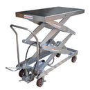 Vestil Partially Stainless Steel Air/Hydraulic Scissor Lift Cart 47-1/2 In. x 24 In. Platform With Poly-On-Poly Casters 1,500 Lb. Capacity Silver - AIR-1500-D-PSS