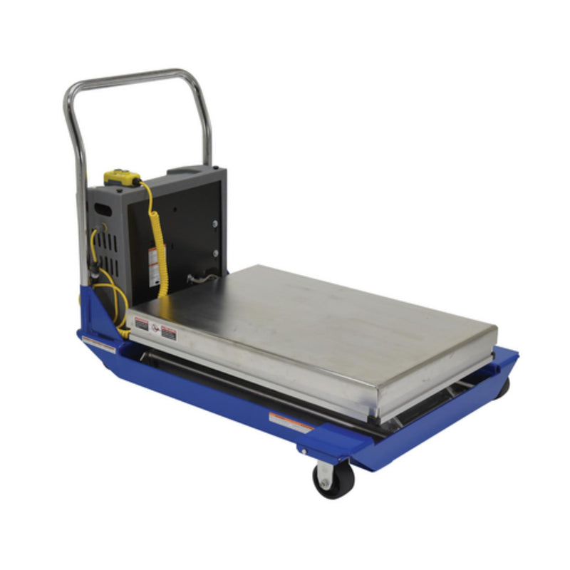 Vestil Partially Stainless Steel DC Powered Scissor Cart 36 In. x 24 In. 1500 Lb. Capacity Blue / Yellow - CART-23-15-DC-PSS