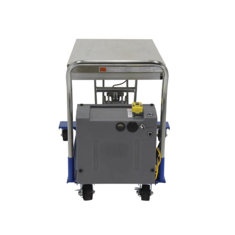 Vestil Partially Stainless Steel DC Powered Scissor Cart 36 In. x 24 In. 1500 Lb. Capacity Blue / Yellow - CART-23-15-DC-PSS