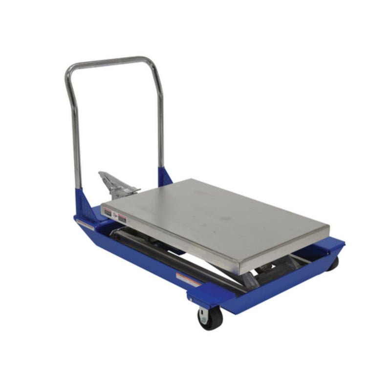 Vestil Partially Stainless Steel Foot Pump Powered Scissor Cart 48 In. x 40 In. 1500 Lb. Capacity Blue / Yellow - CART-40-15-M-PSS
